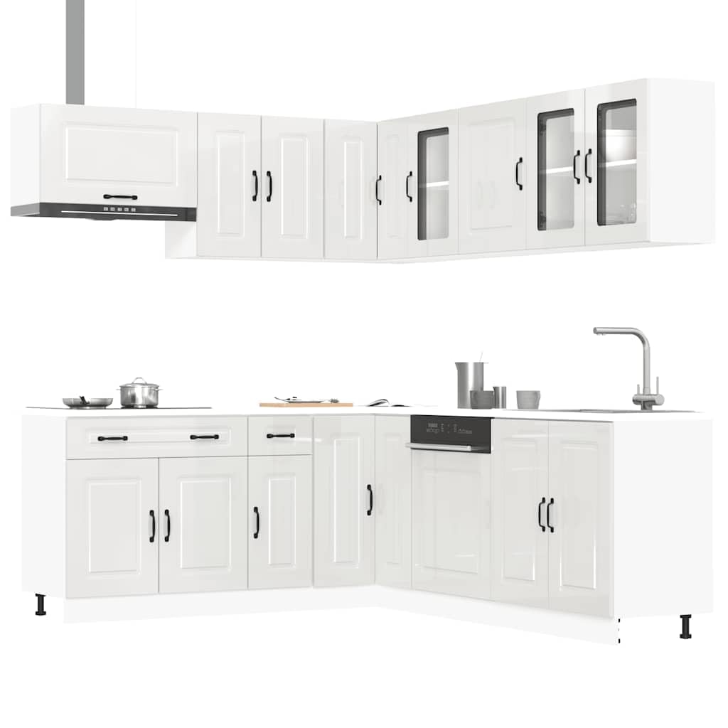 11-TLG Küchenzeile Kalmar Hochglanz-Weiß Küchenschrank Set | Modulares Küchenmöbel Set für Küche und Essbereich aus robustem Holzwerkstoff mit viel Stauraum.