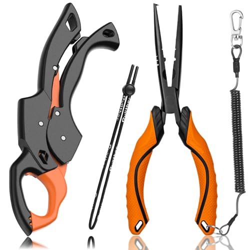 Image of Fish Gripper 9.2 inch,Muti-Function Line Cutter Fishing Pliers, Saltwater Fishing Tool Kit,Fishing Gear with Fishing Lanyard