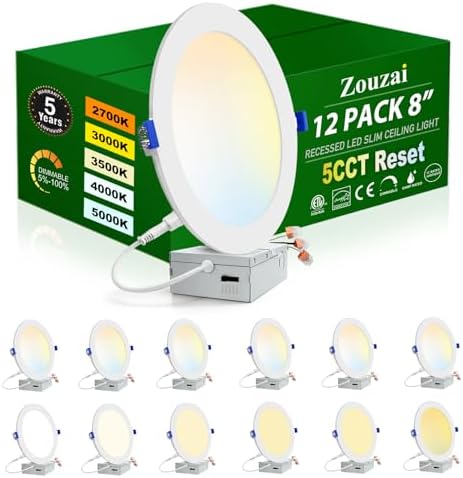 zouzai 12 Pack 8 Inch LED Recessed Lights, 18W Eqv 150W, 5CCT, Dimmable