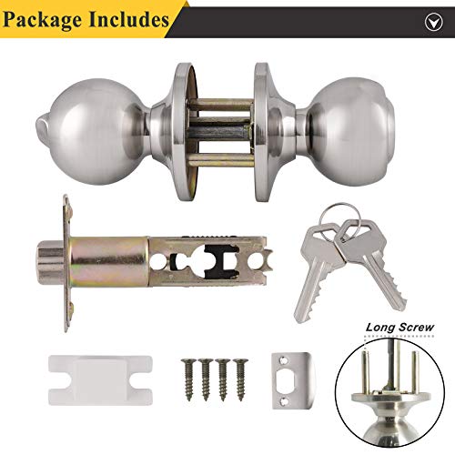 Probrico (2 Pack Keyed Alike Locks For Exterior And Interior Doors, Brushed Nickel Stainless Steel Entrance Door Knobs Round Ball Keyed Entry Door Knobs With Same Keys For Bedroom Bathroom #TOP6