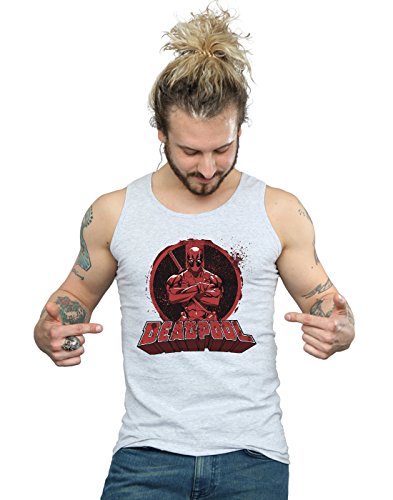 Marvel Men's Deadpool Crossed Arms Logo Vest Sport Grey Medium
