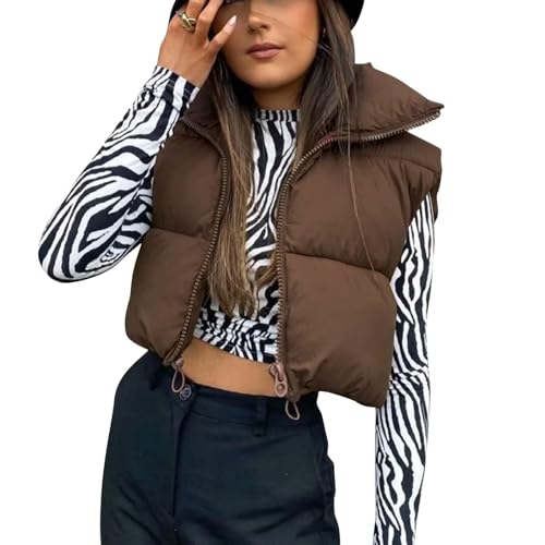 Aopwsrlyi Women/Girls Winter Crop Vest Lightweight Sleeveless Warm Outerwear Puffer Vest Padded Gilet2