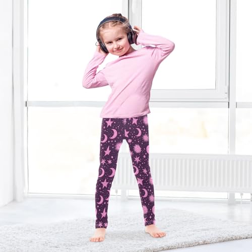 Pink Star Moon Sun Girls Leggings Ultra Soft Compression Yoga Gym Pants for Kids 4-10T4