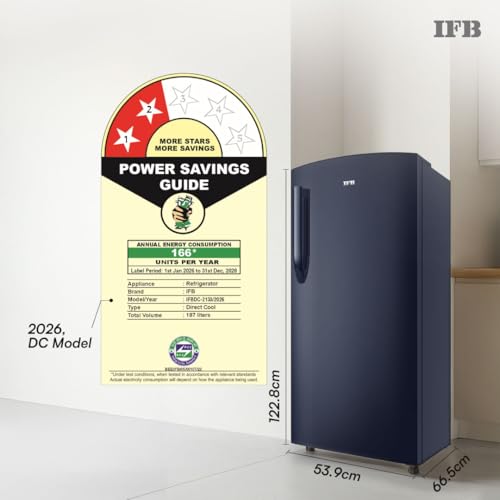 Image of IFB 187L 2 Star Direct-Cool Single Door Refrigerator with 30 Hrs Cooling Retention, Big Vegetable Box, XL Bottle Bin & 4 Year Super Warranty (2026, IFBDC-213BXCSE, Cobalt Blue)