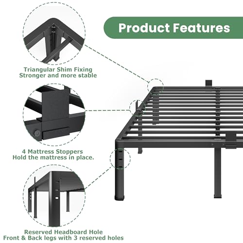 Image of NKZ 18 Inch Metal Platform Bed Frame, King Size Bed Frame with Round Corner Legs, 3,500 lbs Heavy Duty Steel Slats Support, No Box Spring Needed, Easy Assembly, Noise Free