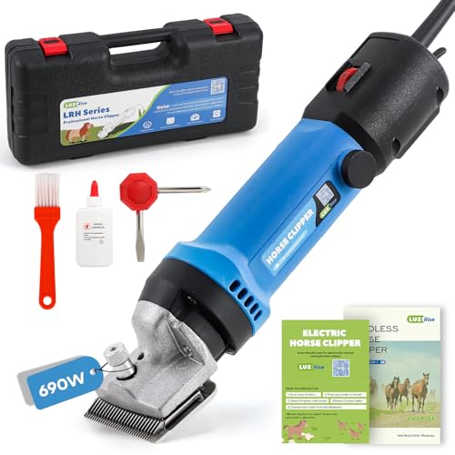Luzrise Horse Clippers 690W 28000RPM, Heavy Duty Horse Grooming Kit, Professional Livestock Clippers with 6 Speed Adjustable for Shaving Horse Pony Cattle Goat Large Dogs and Others