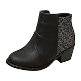 Generisch Botines clásicos para niña con cremallera lateral, tacón de bloque resistente para niños en elegancia sencilla, Negro , 34 EU