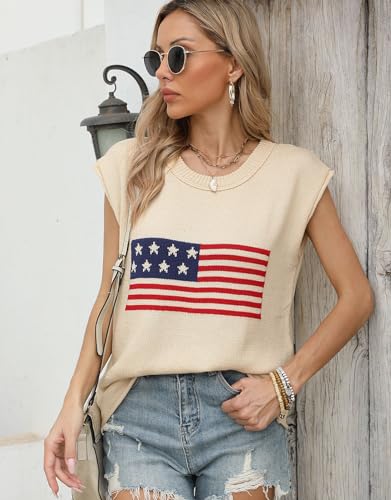 Alsol Lamesa Women’s American Flag Cap Sleeve Sweater Vest Knit Lightweight Crew Neck Tank Top4