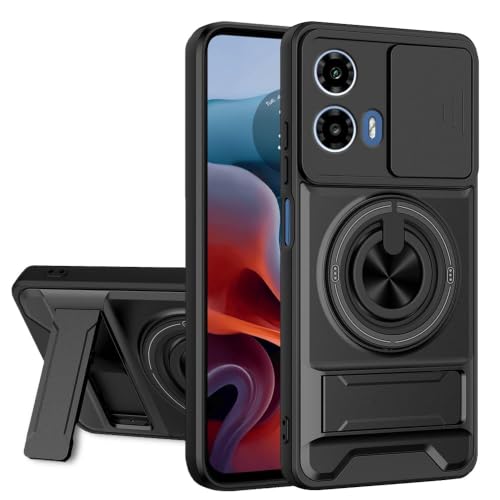 Image of Armor Camera Slider Back Case Cover for Moto G35 5G with Bracket Stand (Black)
