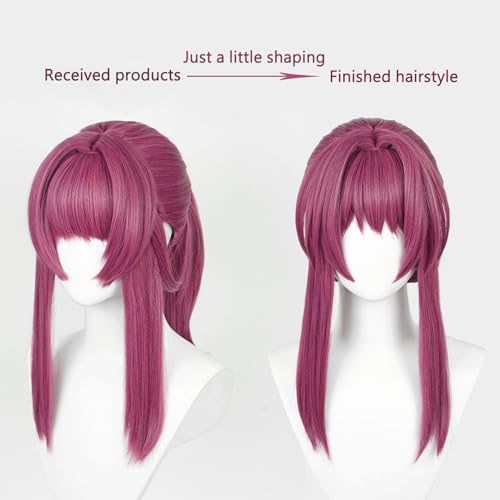 Image of Anime Purple Red Wigs Long Straight Wig with Bangs and Ponytail Adult COS Game Cosplay Wigs Halloween,Christmas,Comic con,Game Show,Party