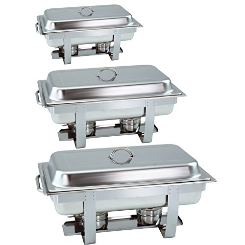 Set 3 Scaldavivande In Acciaio Inox Con Contenitori GN 1/1 Da 65mm – Impilabili, Con Manici Rotondi, Per Catering E Feste