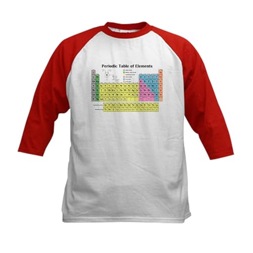 CafePress Periodic Table of Elements Kids Baseball Jersey Kids Cotton Baseball Jersey, 3/4 Raglan Sleeve Shirt Red/White