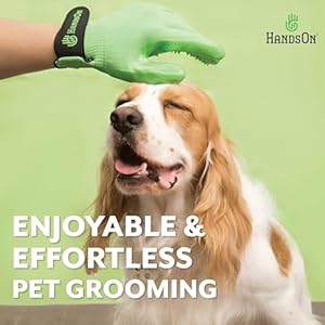 H handson pet grooming gloves  patented 1 ranked award winning shedding bathing  hair remover gloves  gentle brush for cats dogs and horses mono green small   cucciolini doodles