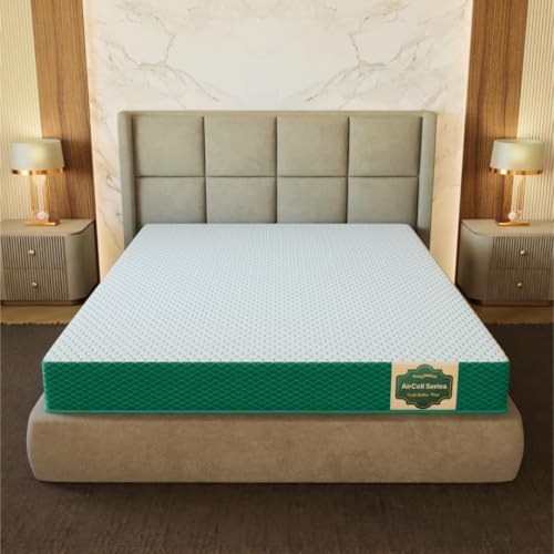 SleepyHug AirCell Ortho Dual Comfort Plus 5 Inch Mattress |Reversible Hard & Soft | 2 Side |7 Years Warranty | Back Pain Relief| Orthopedic | Single Bed Size White & Teal (LxWxH -72x36x5 Inch)