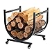 Black Curved Firewood Racks with Wheels Scrolls Indoor Outdoor House Heavy Duty Kindling Logs Storage Stand Holder Fireplace Stove and Fire Pit Accessory