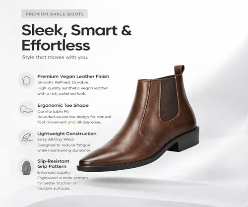 Image of Kraasa Men's Synthetic Leather Chelsea Boots - Slip-On Ankle Boots with Elastic Side Panels & Low Heel, Formal Casual Wear