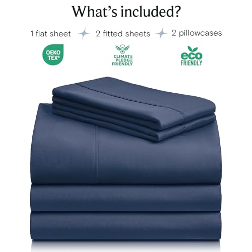 Image of LuxClub 5 PC Split King Sheet Set, Breathable Luxury Bed Sheets, Deep Pockets 18 inch Eco Friendly Wrinkle Free Cooling Sheets Machine Washable Hotel Bedding Silky Soft - Navy Split King