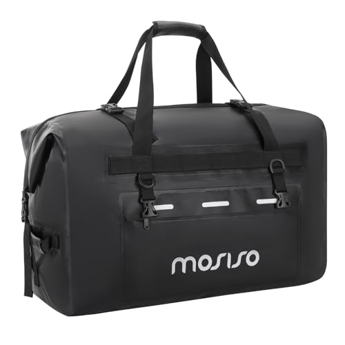 Bolsa de deporte impermeable MOSISO para motocicleta de 60L, gran capacidad, con correas para hombro, bolsillos con cremallera y 4 correas de liberación rápida, cierre enrollable, negra miniatura 1