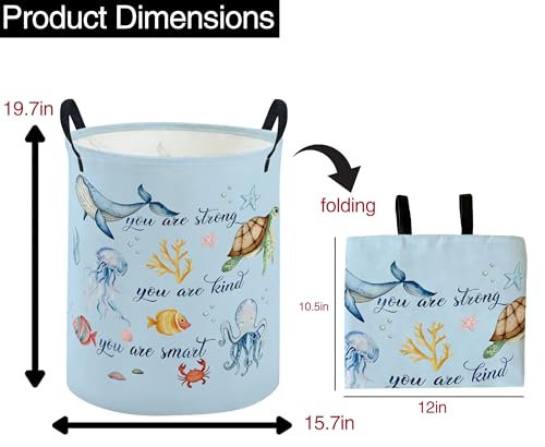 Image of ESSME Kids Laundry Basket,Ocean Hamper Collapsible Canvas Waterproof Storage Bin for Boys, Cute Hamper,Gift Baskets(Ocean)