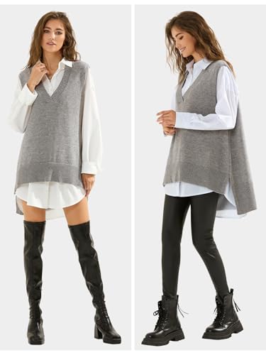 EXLURA Womens Oversized Sweater Vest Knit V Neck Tunic Casual Sleeveless Long Pullover Tank Tops Fall Winter Trendy 20253