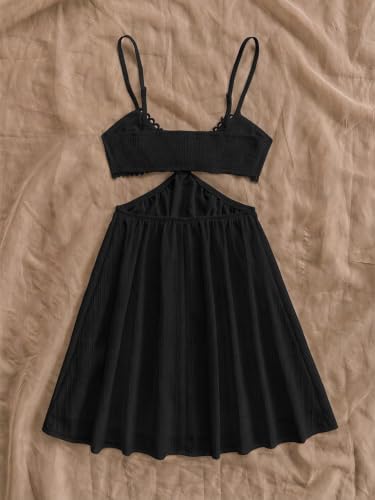 Image of OYOANGLE Women's Cut Out Smocked Sundress Backless Ruffle A Line Cami Dress | Country Concert Dress, Sun Dress, Sunmer Dresses, Ceach Dress, Flowy Mini Dress, Cutout Sundress