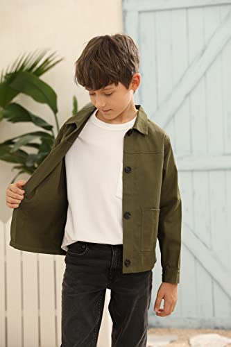 Image of Boys Button Down Coat Long Sleeve Casual Jacket Basic Outerwear with Pockets