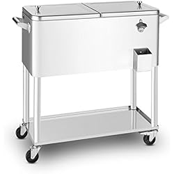 Maletin Cerveza Carro Fruta Blumfeldt Springbreak 2000 Carro de Bebidas refrigerado (Nevera 80l Acero Inoxidable, Camarera Catering Ideal terraza jardín Eventos, 4 Ruedas, abrebotellas, fácil Limpieza, Bandeja Transporte)