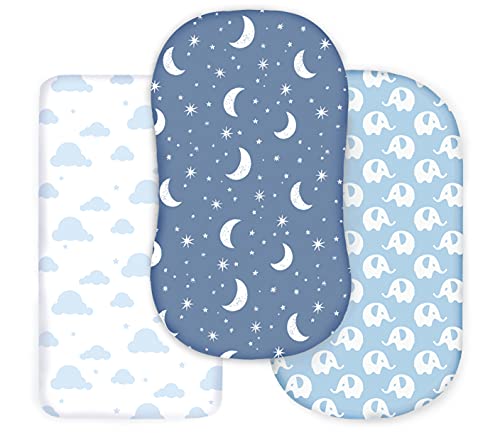 Image of Cambria Baby 100% Organic Cotton Jersey Fitted Bassinet Sheets for Boy. 3 Pk Adapts to Oval, Hourglass & Rectangle Shaped Bassinet Pads. Fits Halo, Snoo, Graco, and Most other Standard Size Bassinets.