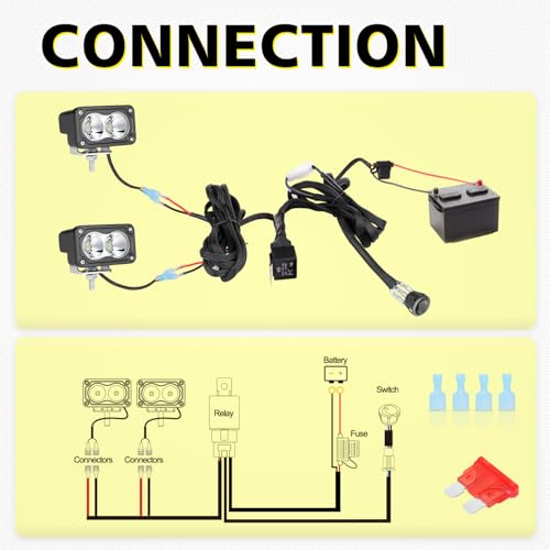 Image of Wiring Harness 2 Leads, AKD Part Light Bar Wire Harness Kit for LED Light Bar Fog Lights w / 12V 40A Relay Fuse Rocker Switch Wiring Harness for ATV UTV SUV Offroad Trucks Pickup Boat