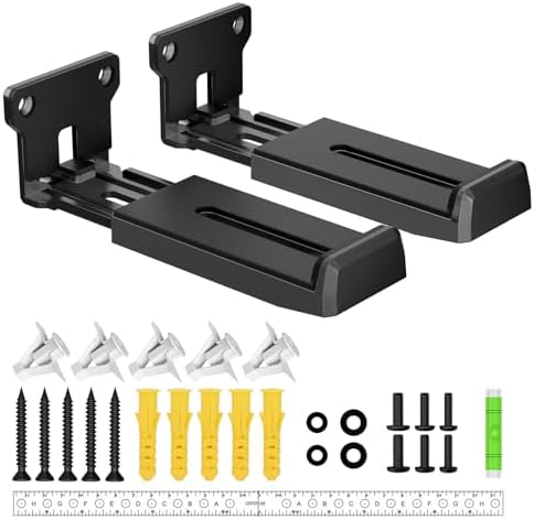 ZUOLACO Soundbar Wall Mount Bracket for Samsung, Bose, Vizio, LG, Sony, JBL, Sonos and More Sound Bar Mounts Under TV, Hold up to 33 lbs, Depth Adjustable 3.6”-6.4”, Soundbar Shelf, Black