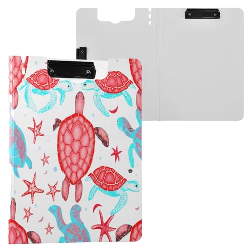 JUMBEAR Portapapeles de tortugas rojas y azules A4 con clips dobles, tablero plegable con tapa, organizador personal ligero adecuado para hospitales, oficina, escuela, negocios, suministros de aula
