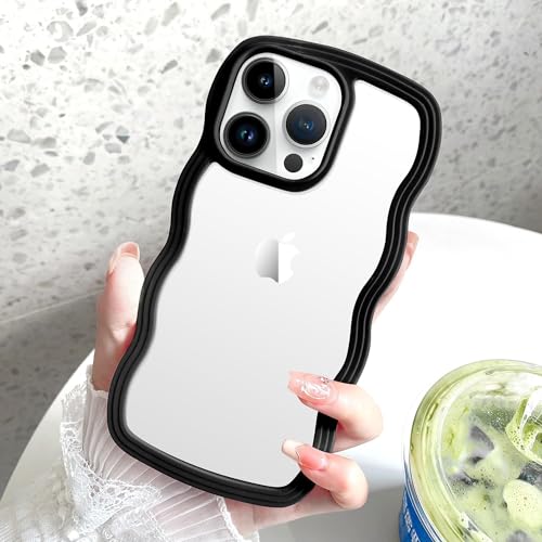 Image of MIDOS Back Cover Compatible with iPhone 14 Pro Max, Cute Curly Wave Frame Clear Case for Girls Women, Transparent Soft Silicone TPU Bumper Shockproof Protective Cover for iPhone 14 Pro Max (Black)