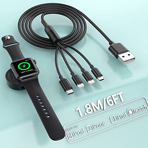 5 in 1 Watch & Phone Charger Cable, Multi USB Charging Cable Smart Watch Charging Cable, Fast Magnetic Charging Cord Charge for Apple Watch, iPhone,Airpods, Galaxy, Pixel, Android, Watch, Pods 6FT