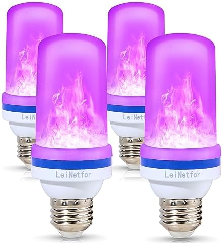 LeiNetfor Upgraded LED Purple Flame Light Bulbs - Halloween Decorations Outdoor Light Bulbs,E26/E27 Base Christmas 3W Purple Flickering Flame Bulbs Outdoor (4 Pack)