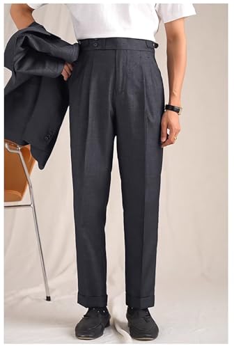 Mens Dress Pants Classic Gurkha Pants Slim Fit Casual Pleated Business Lightweight Trousers2