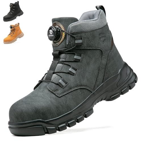 KOIFISH Chaussures de Sécurité Hommes Femmes Montante Basket de Securite Légère Confortable Bottines de Travail Embout en Acier Antidérapant Gris 43