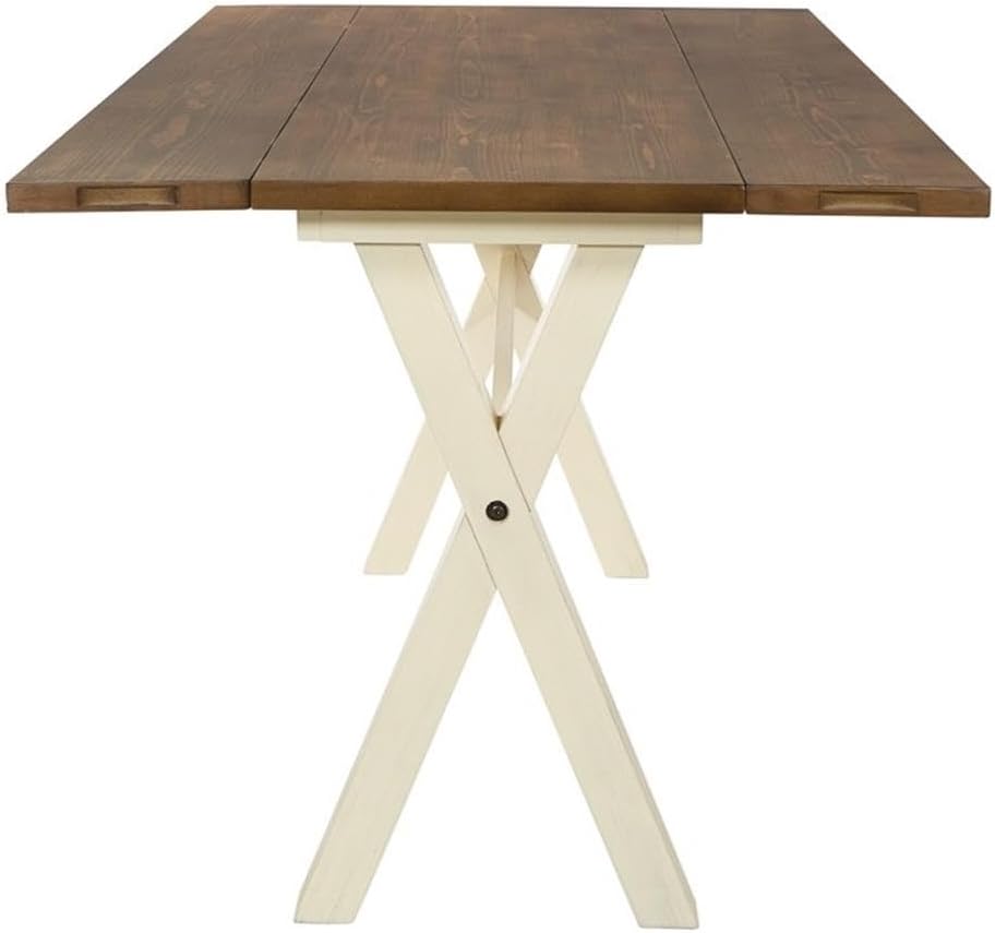 Pemberly Row Flip Top Table, 47.81" W x 31.88" D x 31.25" H, Solid Wood and Veneer, Antique White Base and Brown Stain Top, Farmhouse Style, Extendable Dining or Console Table for Small Spaces