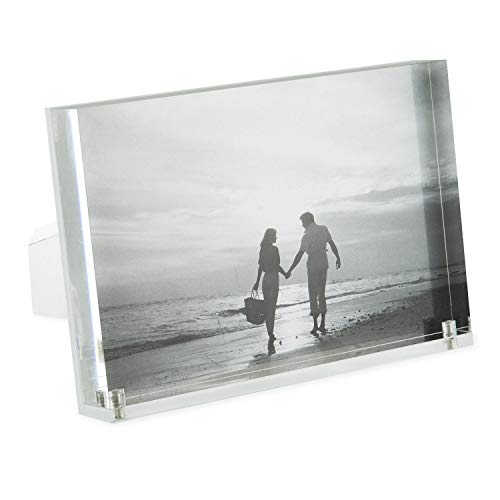 Tizo Design Horizontal 6X4 Lucite Picture Frame, Durable 1 Inch Thick Clear Lucite & Magnetic Closures, Elegant & Practical Boutique Quality Photo Frame (Multiple Colors Available) #TOP13