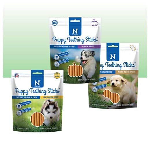 N-Bone Puppy Teething Sticks Variety Pack, Chicken, Pumpkin & Peanut Butter Flavors, Natural Puppy Teething Chews & Treats, 3 Bags (11.22 oz)