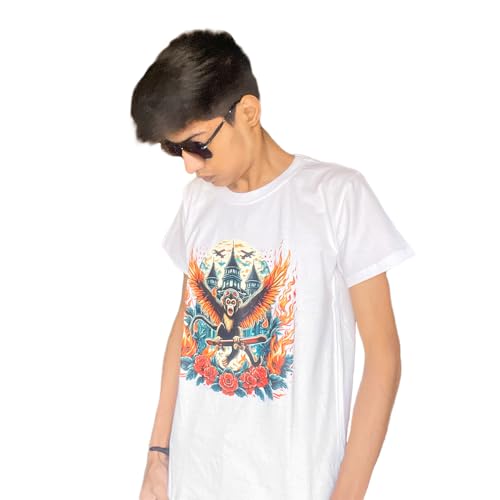 Image of White Printed T-Shirt for Men Pure Cotton Round Neck Half Sleeves Regular Fit