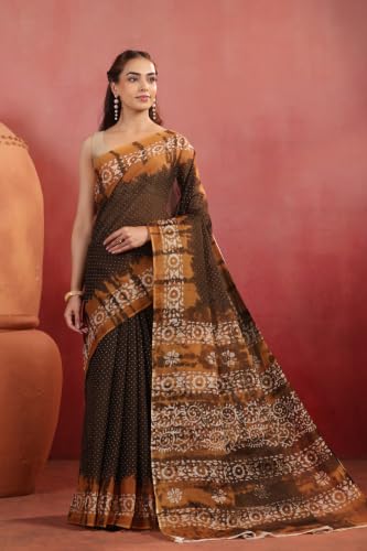 Image of TAMAIRA FASHION Mulmul Pure Cotton Saree For Woman Batik Printed|Office Wear Daily Wear Sarees For Women Without Blouse Piece (Available in 13 Colours)