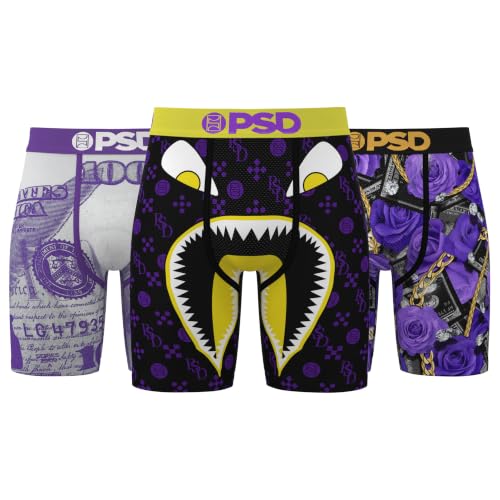 PSD Underwear Mens Purple Rain Boxer Brief 3 Pack, Multi, XXL