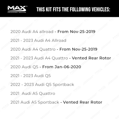 Image of Max Advanced Brakes Rear Brake Kit Compatible With 2020 2021 2022 2023 Q5 A4 allroad A5 Quattro Sportback Replacement Cross Drilled Disc Brake Rotors and Ceramic Brake Pads