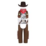 LMYOVE Western Cowboy Costume for Kids, Halloween Cosplay Party Dress Up Pretend Play (Large, Brown)