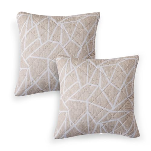 Image of HOKIPO 'Elira Series' Printed Quilted Cushion Cover for Sofa 16x16 Inches, Set of 2, Beige Abstract Geometry (AR-6231-C3*2)