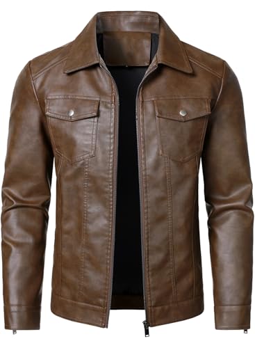 HOOD CREW Mens Leather Jacket Motorcycle Biker Jackets Casual Lightweight Faux Leather Outwear Dark...
