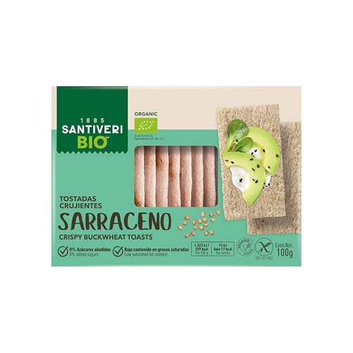 SANTIVERI - Tostadas Trigo Sarraceno Bio, Tostadas Ecológicas, Crujientes y Ligeras, Sin Azúcares Añadidos, Sin Gluten, Vegano - 100 g