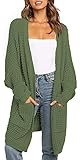 BTFBM Women Long Sleeve Open Front Plain Winter Fall Knit Cardigan Fashion Christmas Slouchy Loose Fit Pockets Sweater (Army Green, Small)