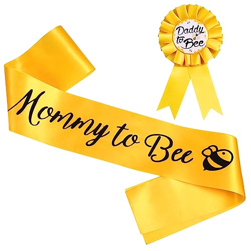 Mommy to be Sash and Daddy to Bee Tinplate Badge with Cute Bee Pattern, Yellow Baby Shower Decorations Mom to be Sash Gender Reveal Party for Boys and Girls Pregnancy Props Keepsake