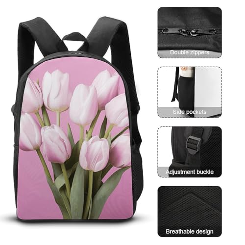 3 Piece Backpack for Women Men Lightweight Causal Daypack Shoulder Bag Set with Insulated Lunch Bag And Pencil Case Organizers Beautiful Flower3